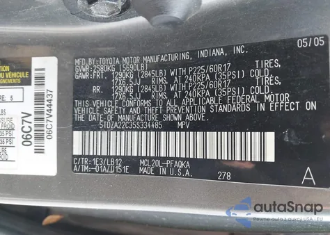 2005 Toyota Sienna Xle from USA, damaged, VIN 5TDZA22C35S334485